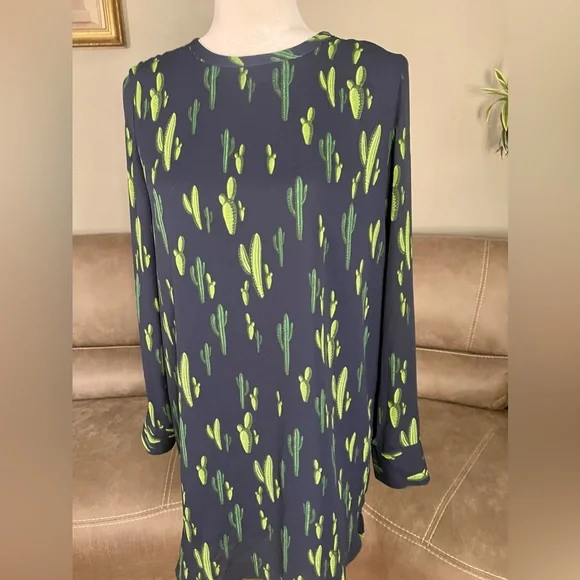 NWT Randoms Boutique Navy Blue Cactus Print Shift Dress Sz M Nashville Country - Picture 5 of 10